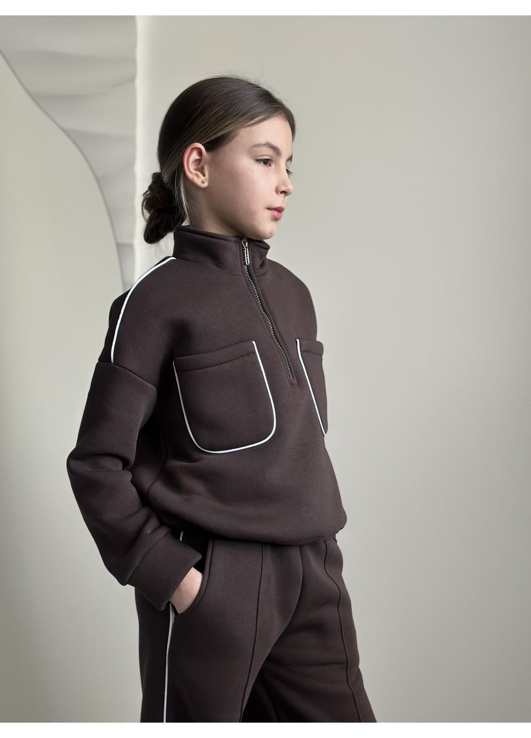 Коричневый зимний костюм (штаны, свитшот) подростковый брючный IRmAS оверсайз