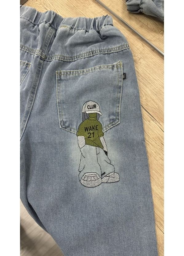 Голубые демисезонные свободные, прямые, палаццо джинсы штаны для мальчика BabyStyle