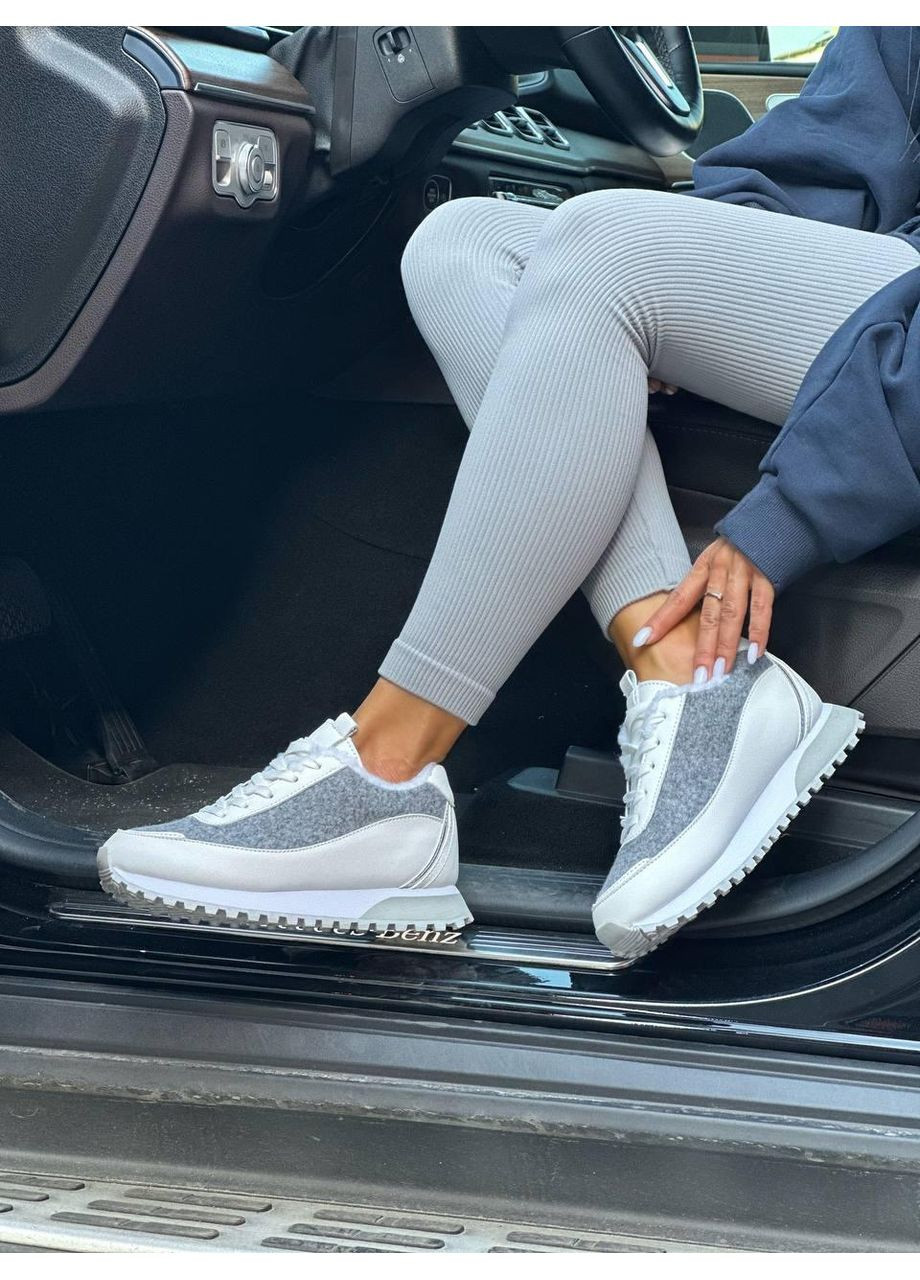 Жіночі кросівки утеплені хутром барашик сірі з білим повсякденні зимові No Brand комбіновані зими (362961343)