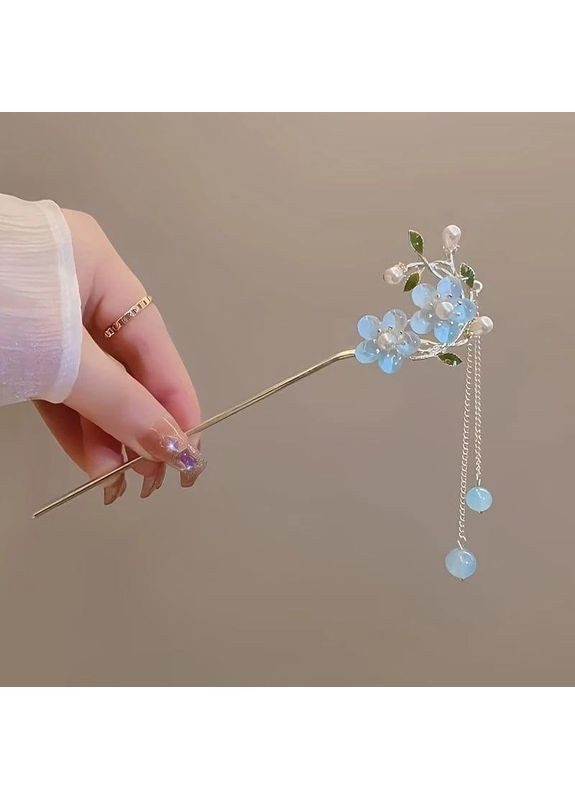 Японская заколка для волос канзаши в стиле Голубая Незабудка с подвесками No Brand (370290311)