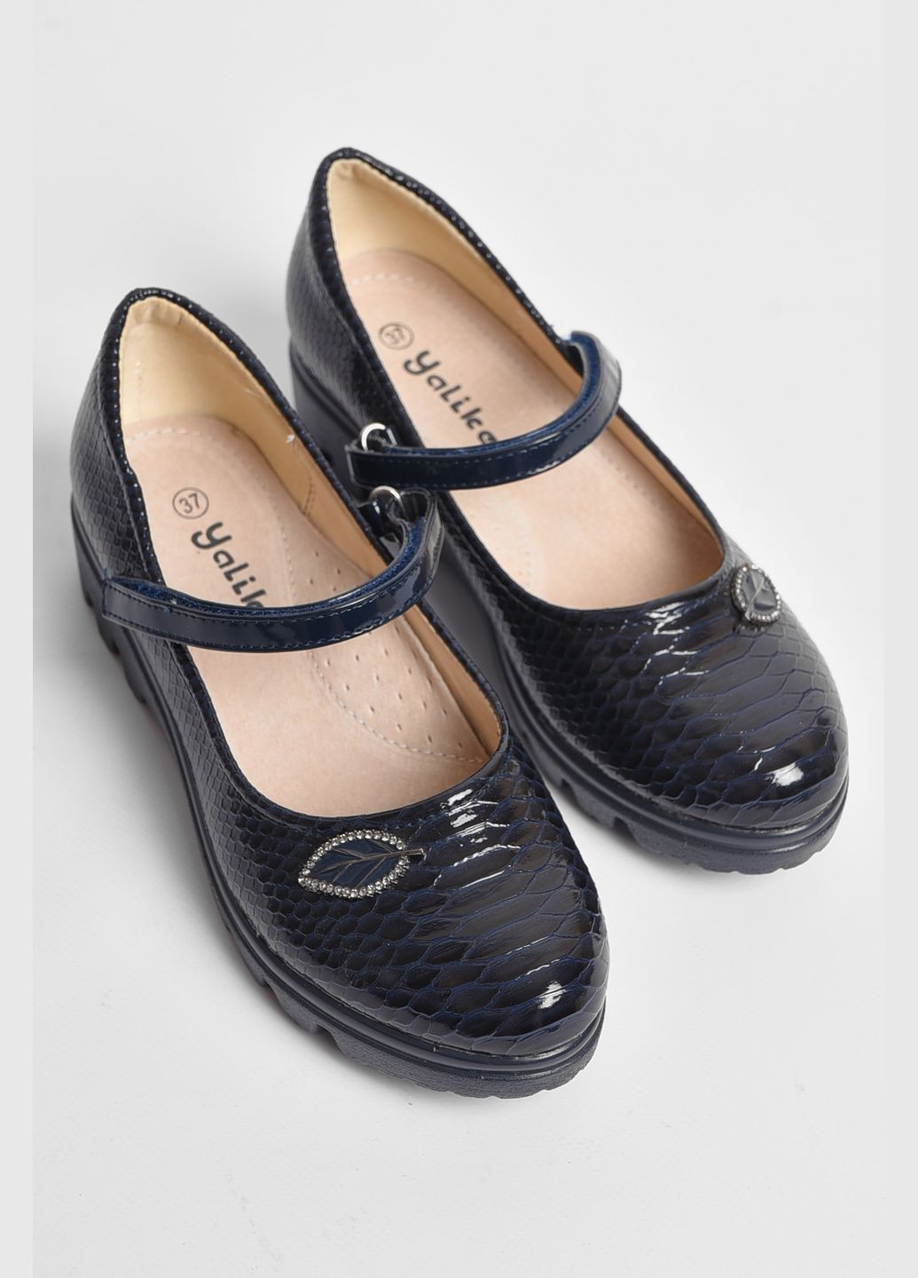 Темно-синие туфли детские для девочки темно-синего цвета без шнурков Let's Shop