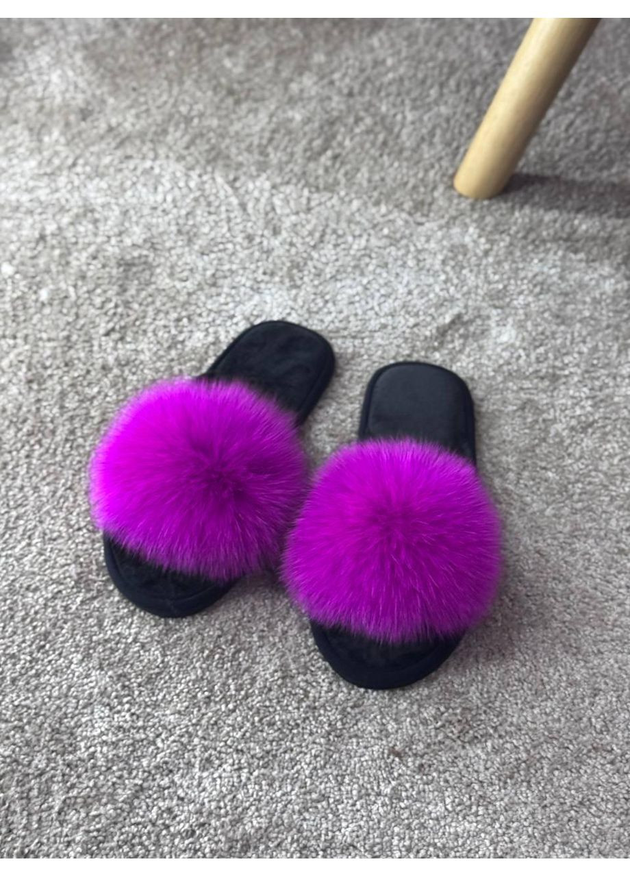 Черные тапочки женские для ламината с натуральным мехом паркетные тапочки белста тапочки с песцом шлепки с мехом чорний, 38-39 No Brand