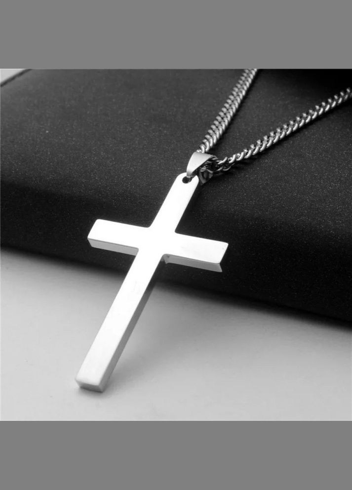 Чоловіча срібна підвіска з кулоном металевий ланцюжок на шию з хрестиком No Brand (328251257)