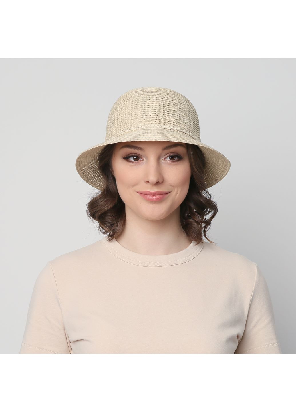 Капелюх з маленькими полями жіночий папір бежевий VERONICA LuckyLOOK 844-019 (322790677)