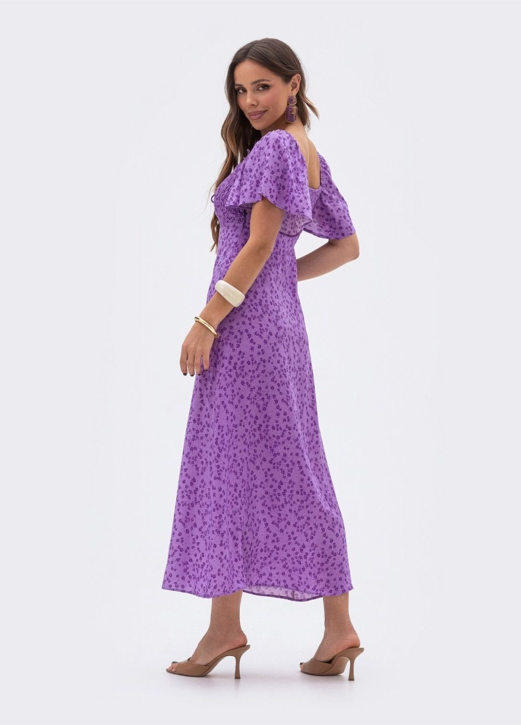 Бузкова кежуал сукня-міді в квітковий принт бузкова Dressa з квітковим принтом