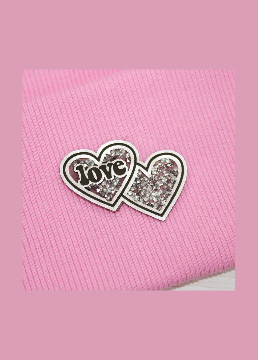 Нашивка с акриловыми камнями "Love" двойное сердце серебряного цвета с серебряными камнями (1469) No Brand (335812298)