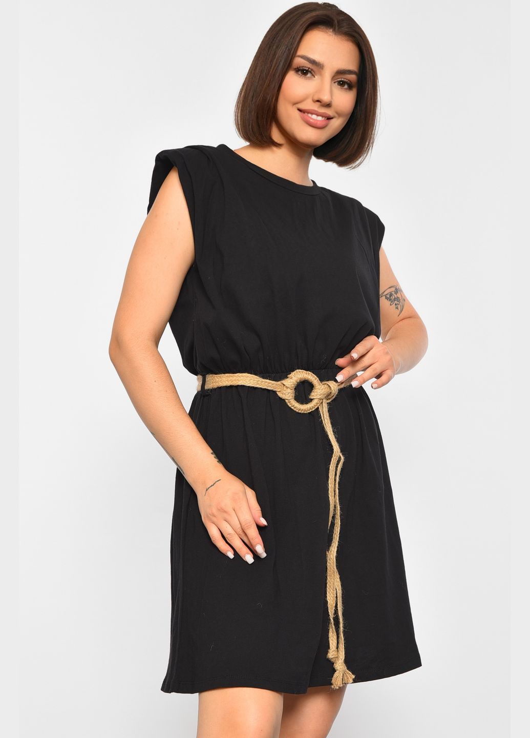 Черное джинсовое платье женское черного цвета клеш Let's Shop однотонное