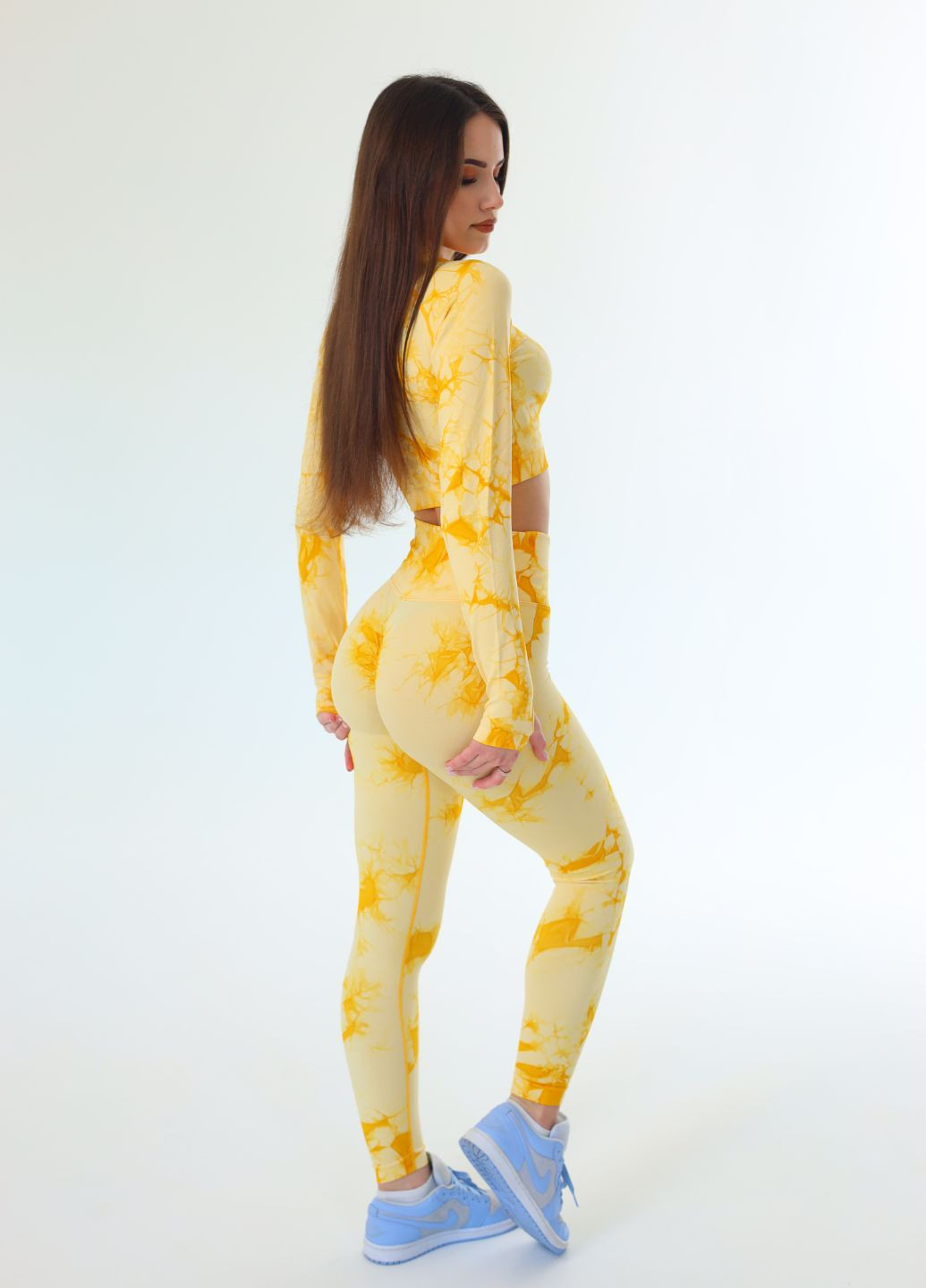 Женский спортивный комплект с тай-дай принтом жёлтый (70008) FitFiesta (328931666)
