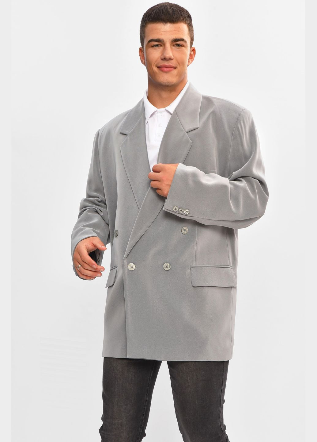 Пиджак мужской однотонный тёмно-серого цвета Let's Shop (345569374)