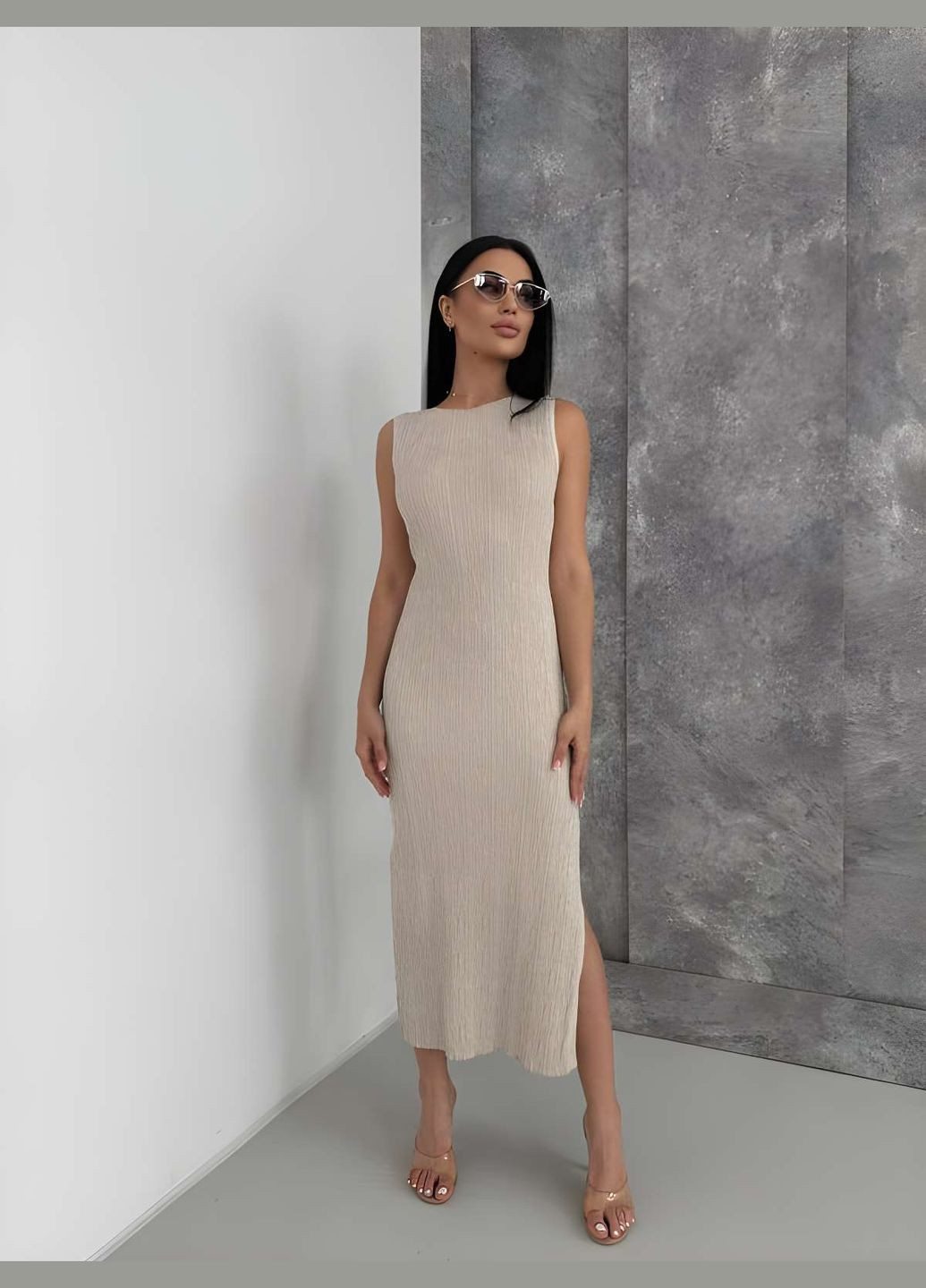 Жіноча літня трикотажна в'язана сукня сарафан із розрізом літо кавовий кавова мокко No Brand (341675977)