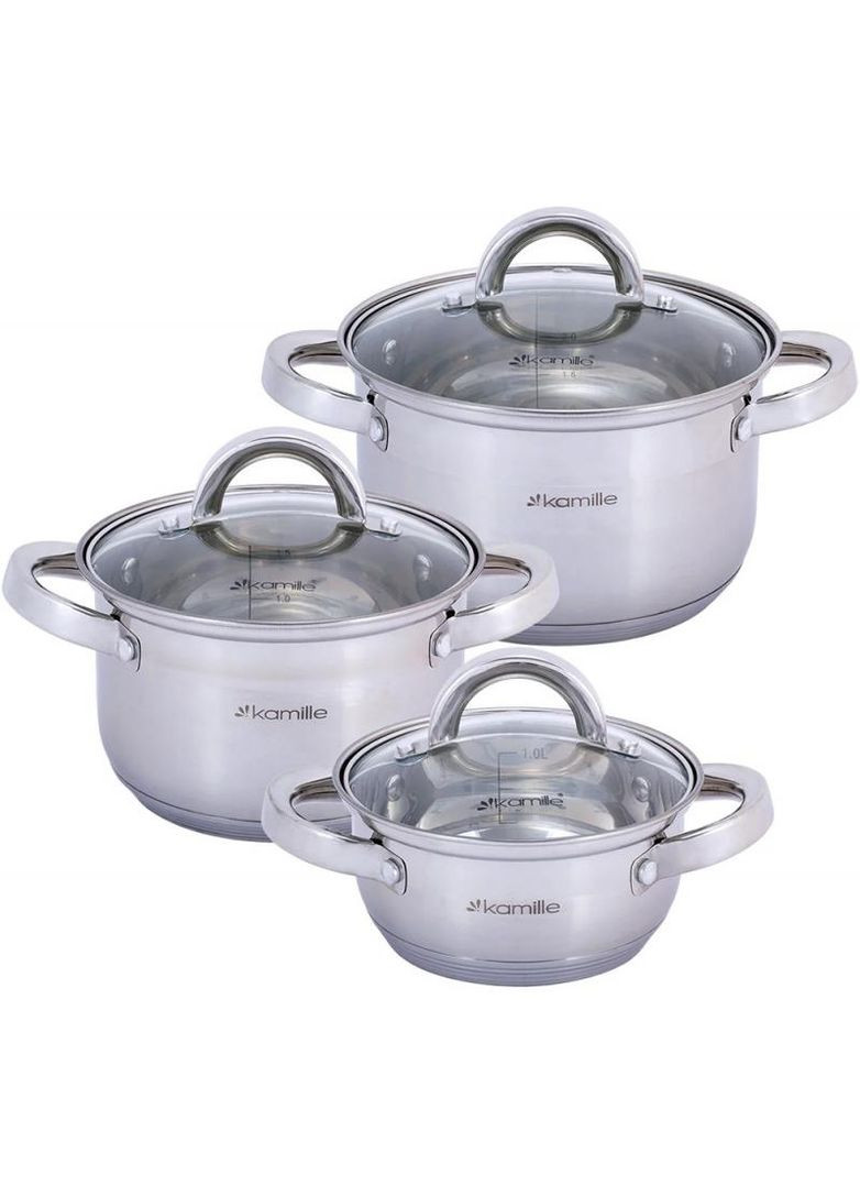 Набор кастрюль из нержавеющей стали 3 шт 1л 1.8л 2.5л Kamille (368991213)