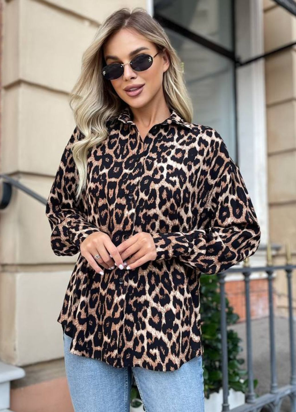 Леопардова сорочка на гудзиках вільного крою Allthings (323134688)