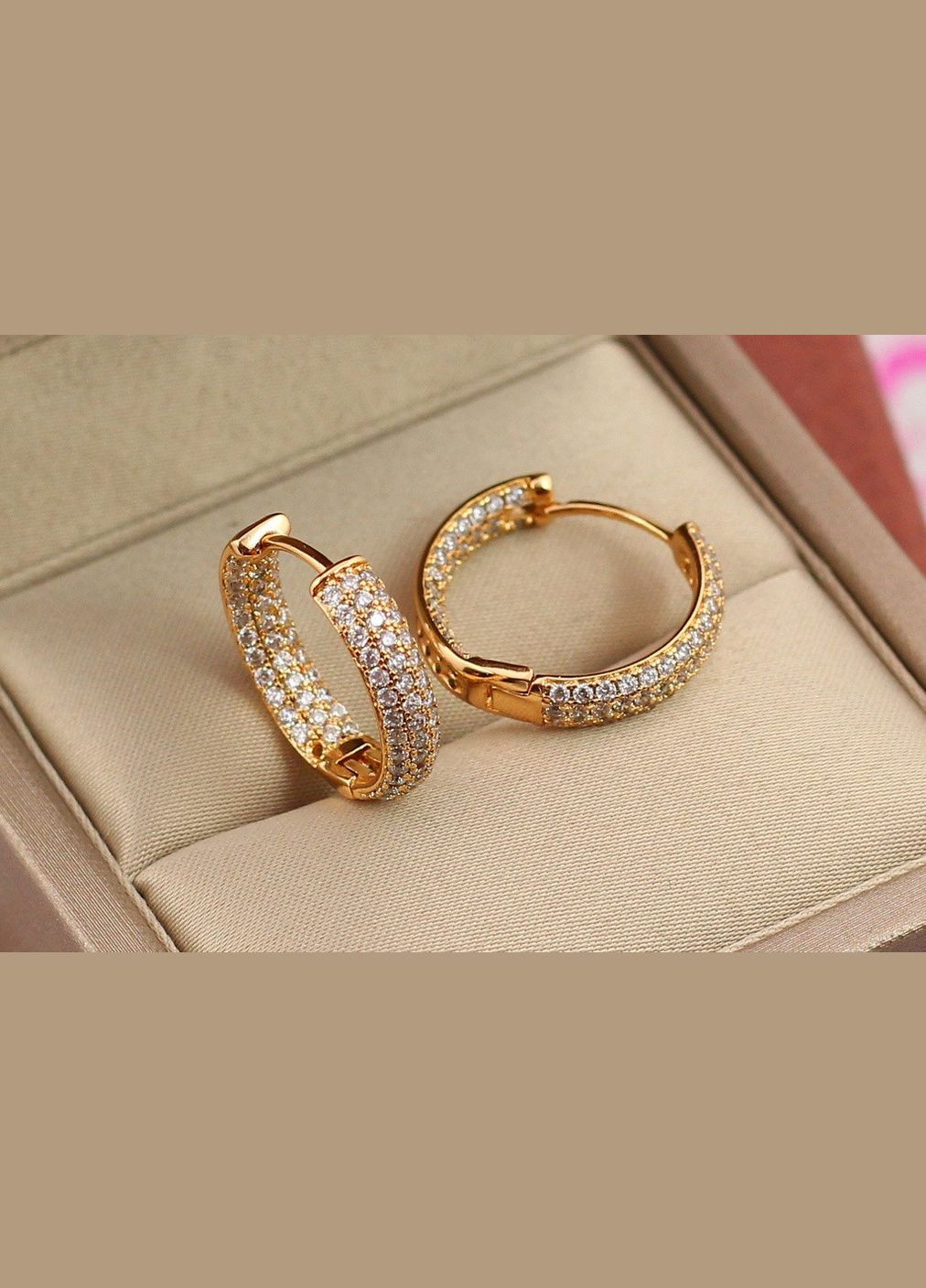 Серьги кольца с тремя дорожками из камней внутри 1.8 см 5 мм золотистые Xuping Jewelry (316433906)