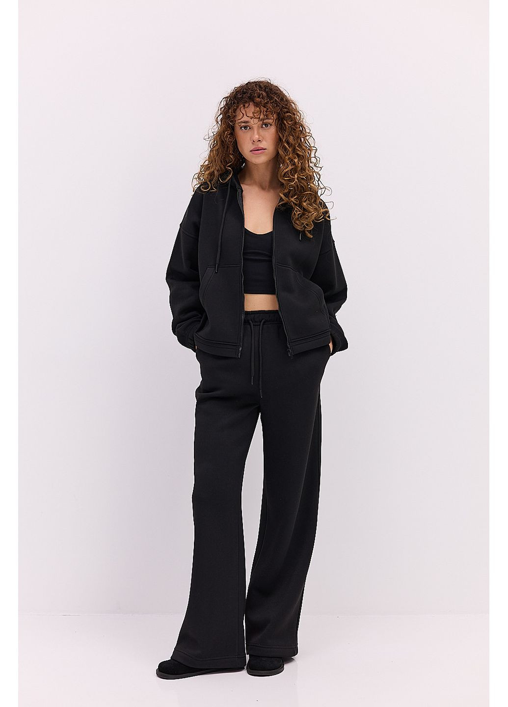 Женский спортивный костюм утепленный с зип-худи серый меланж Arjen (361056771)