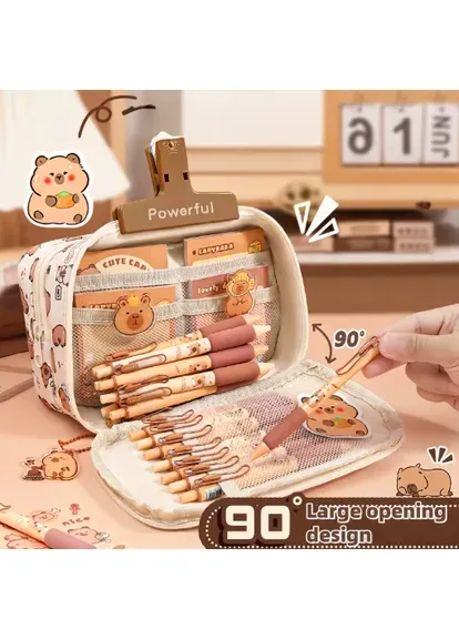 Пенал школьный "Капибара" 5 секций, брелок, игрушка и наклейки No Brand (404504992)