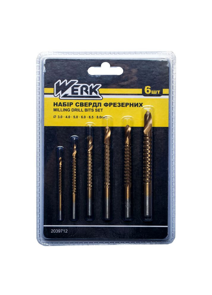 Набор фрезерных сверл 6 шт.(3, 4, 5, 6, 6.5, 8 мм) 2039712 (107752) Werk (323644747)