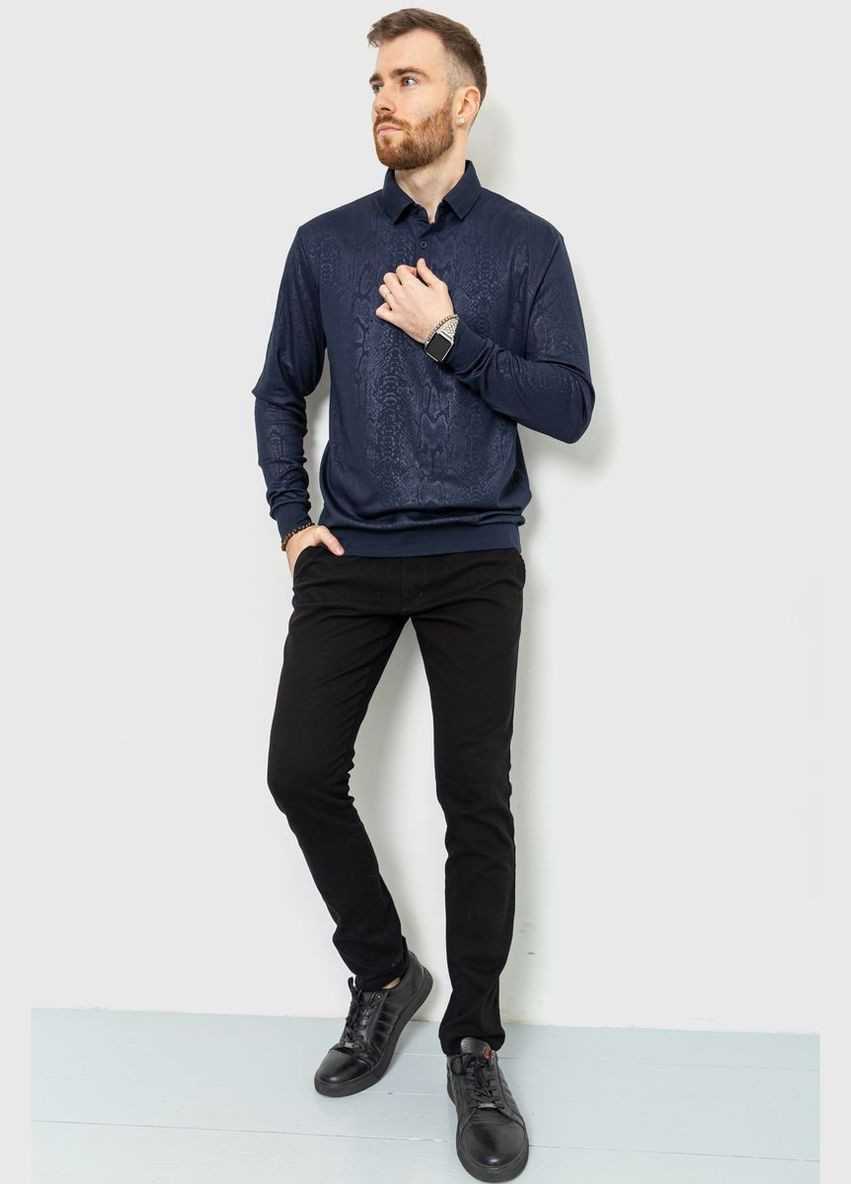 Темно-серая футболка-поло мужское с длинными рукавами, цвет синий, для мужчин Ager