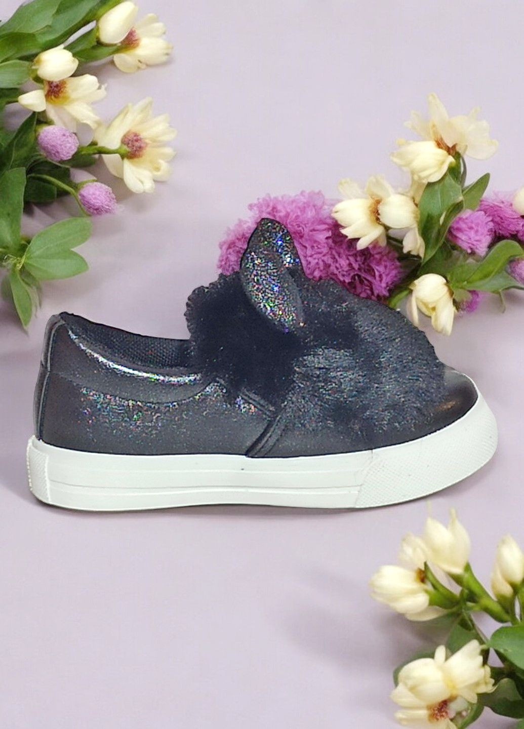 Чорні осінні кросівки пухнасті з вушками для дівчинки 7067 чорні CSCK.S