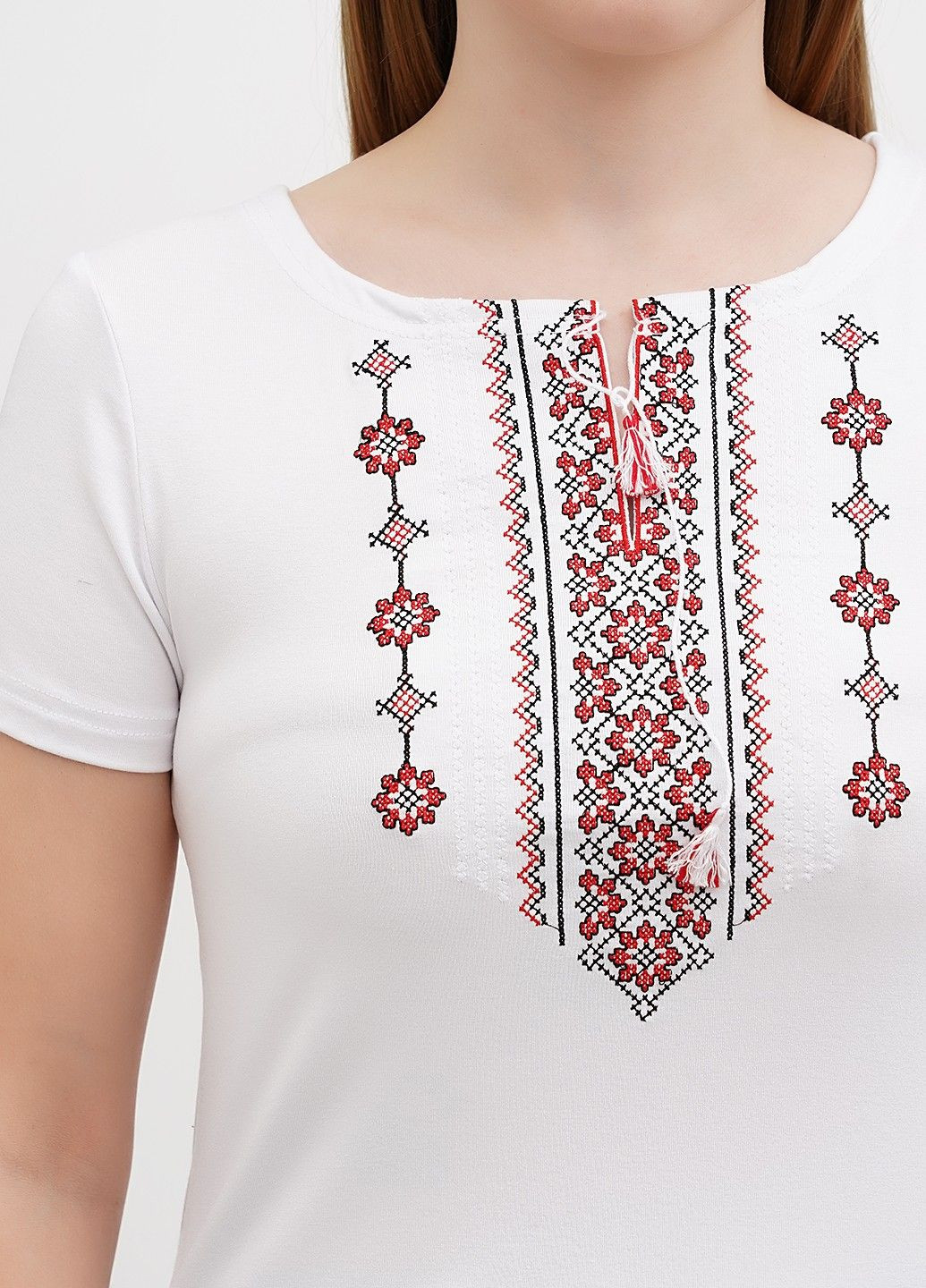 Біла жіноча вишита футболка орнамент червоний, біла Lesia (335077539)