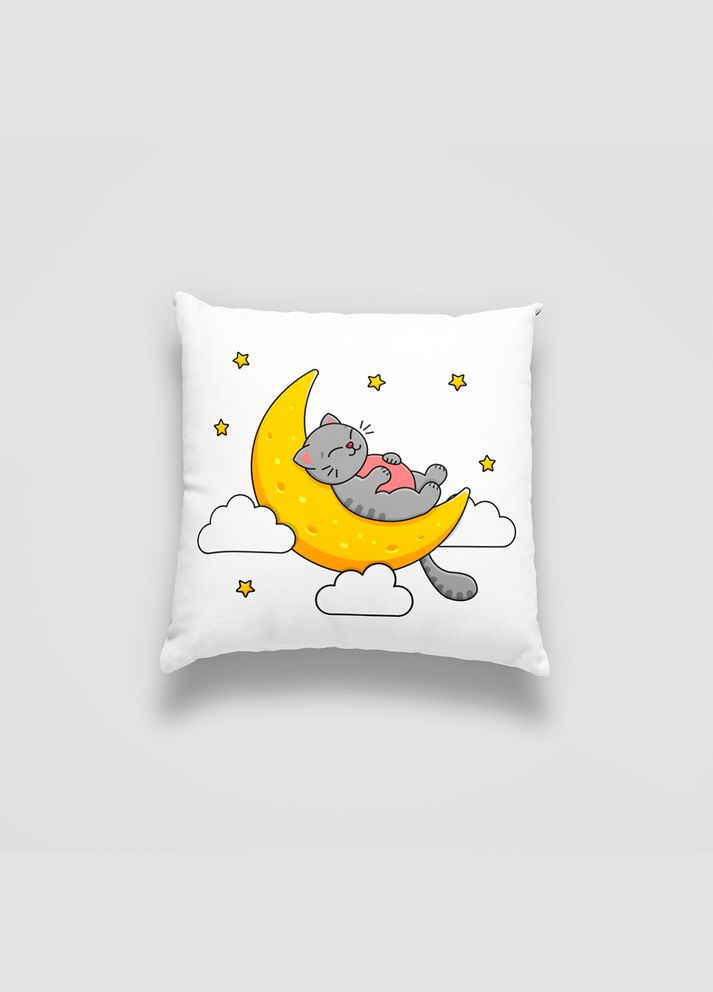 Подушка декоративная с детским оригинальным принтом "Спящий серый котенок на луне. Sleeping cat" Push IT Кавун (316095574)