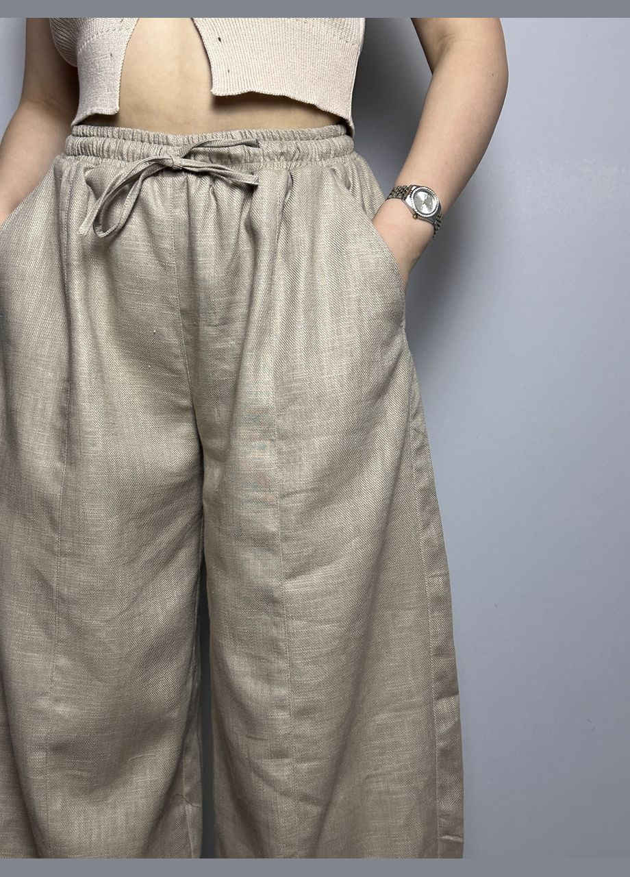 Жіночі штани льон бежеві літні MKKC9023-2 Modna KAZKA (295563334)