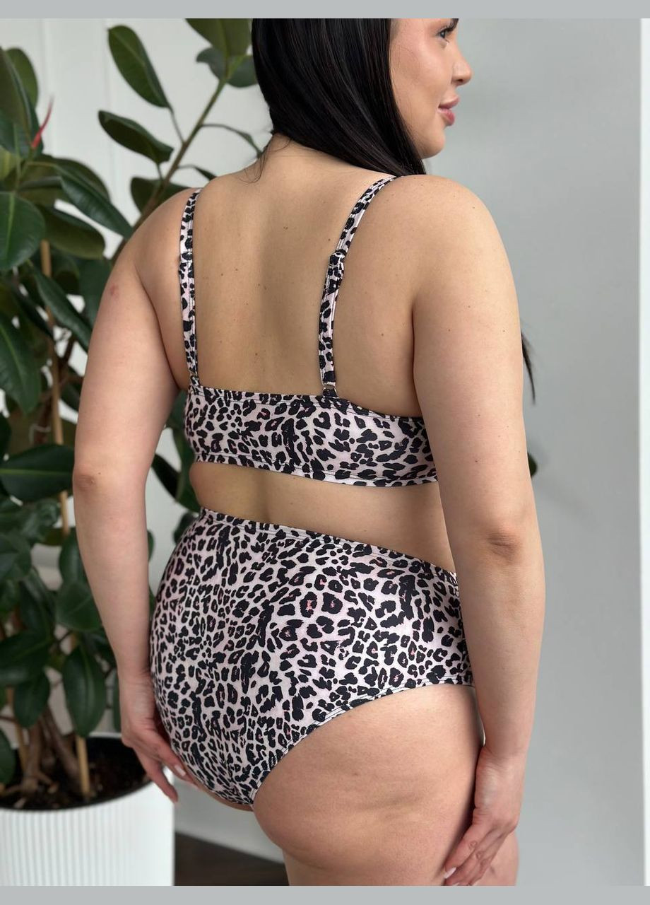 Комбинированный летний стильный купальник с леопардовым принтом раздельный No Brand