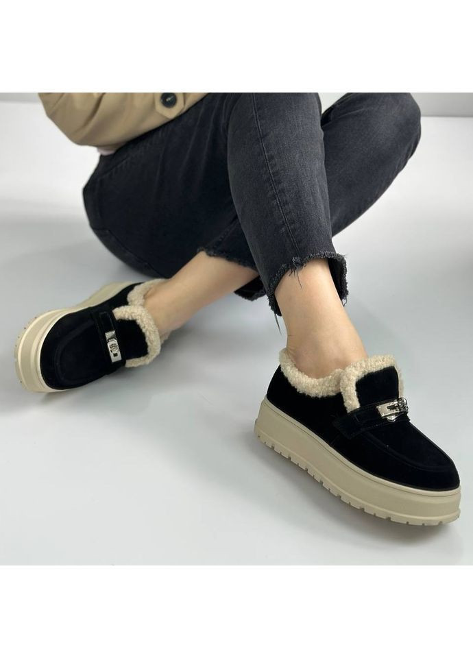 ITTS Трендові утеплені лофери, натуральна замша, зимові лофери, зимові черевики, лофери зима, зимові жіночі лофери код 7658 лофери чорний з натуральна замша, китай — зима (363136053)