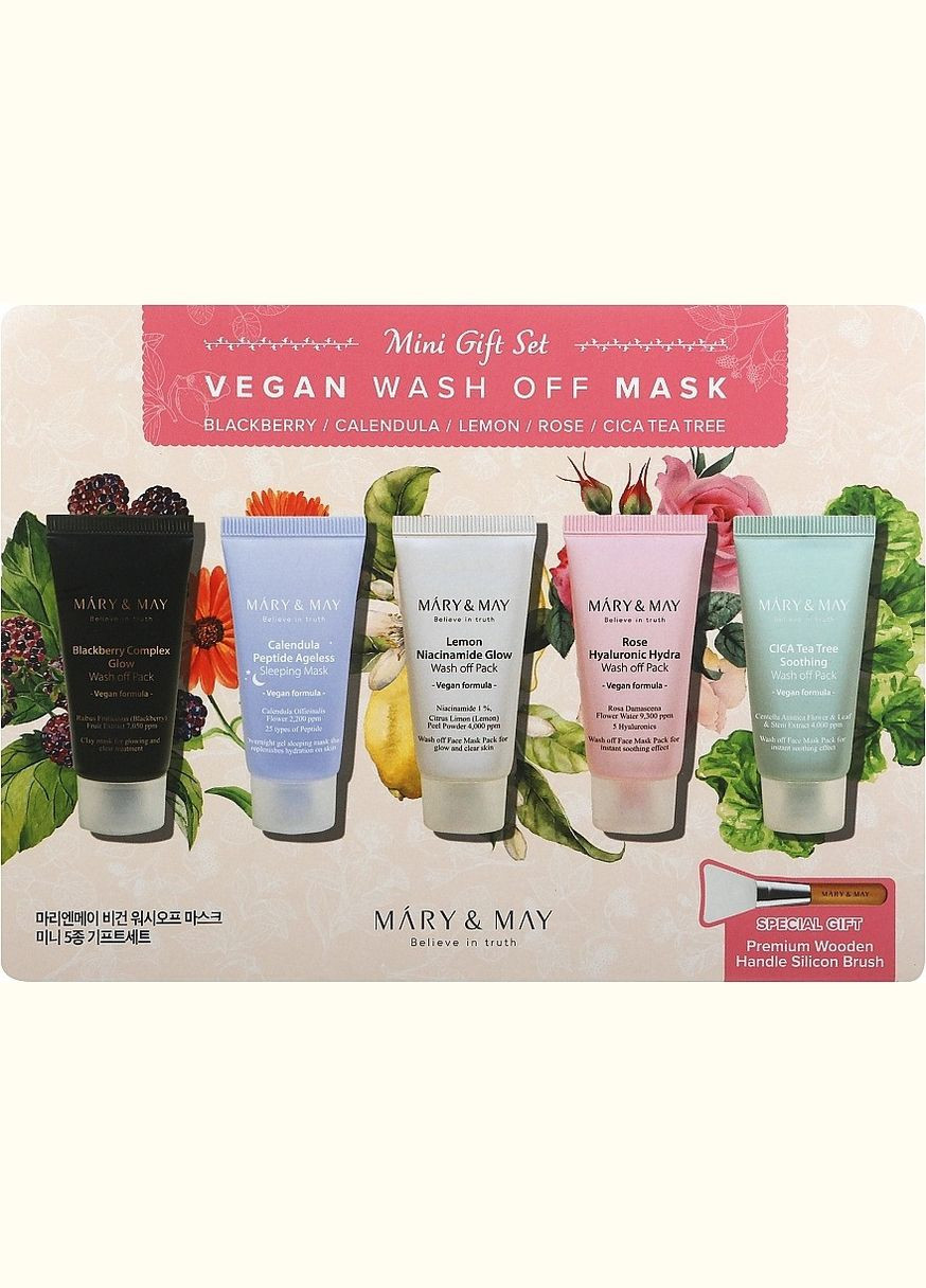 Подарочный набор глиняных мини-масок Vegan Wash off Mask mini Gift Set, 5*30g Mary & May (293944218)