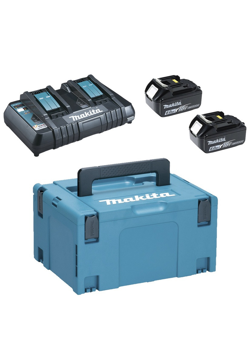 Набір акумуляторів LXT 198077-8 (18 В, 6 Ач) 2 АКБ BL1860B і Зарядний пристрій DC18RD + Makpac кейс (4674) Makita (295039910)