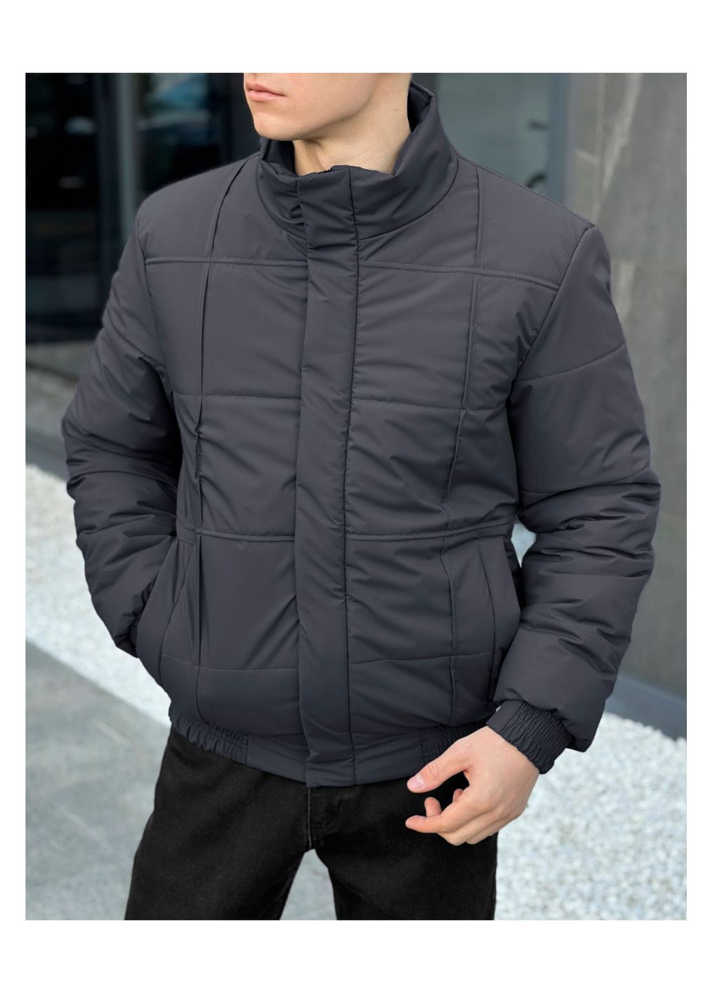 Темно-сіра демісезонна стильна куртка No Brand