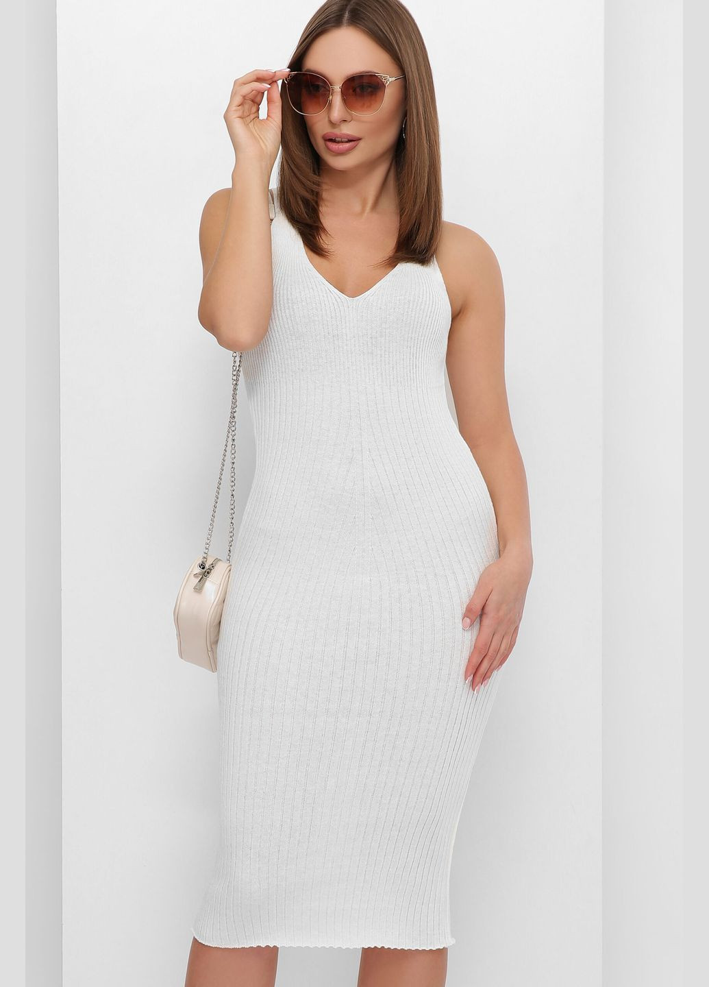 Молочное повседневный женское летнее вязаное платье резинка (-platxe-189) MarSe