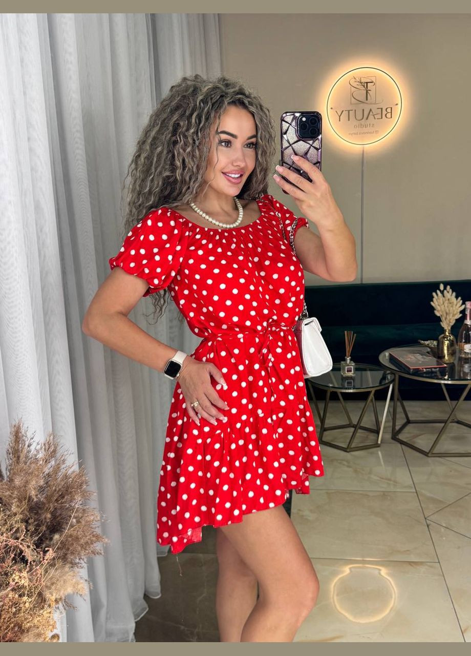 Красное повседневный женское платье FINO Mode в горошек