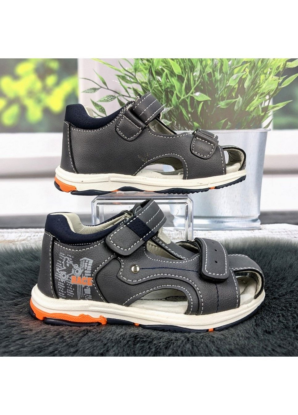 Серые повседневные босоножки детские сандалии для мальчика С.Луч на липучке