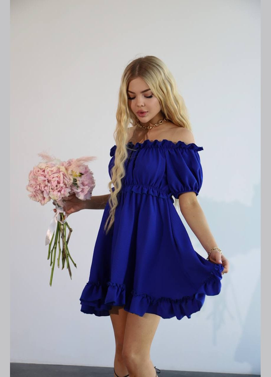 Синя повсякденний, пляжна, коктейльна, відвертий літня сукня No Brand