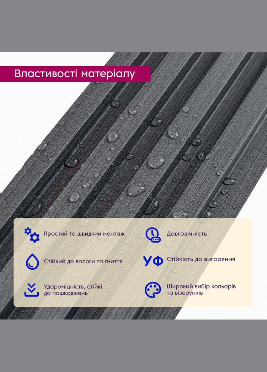 Декоративная стеновая рейка графит 3000*160*23мм (D) 3DPanda-1529 Sticker Wall (323155016)