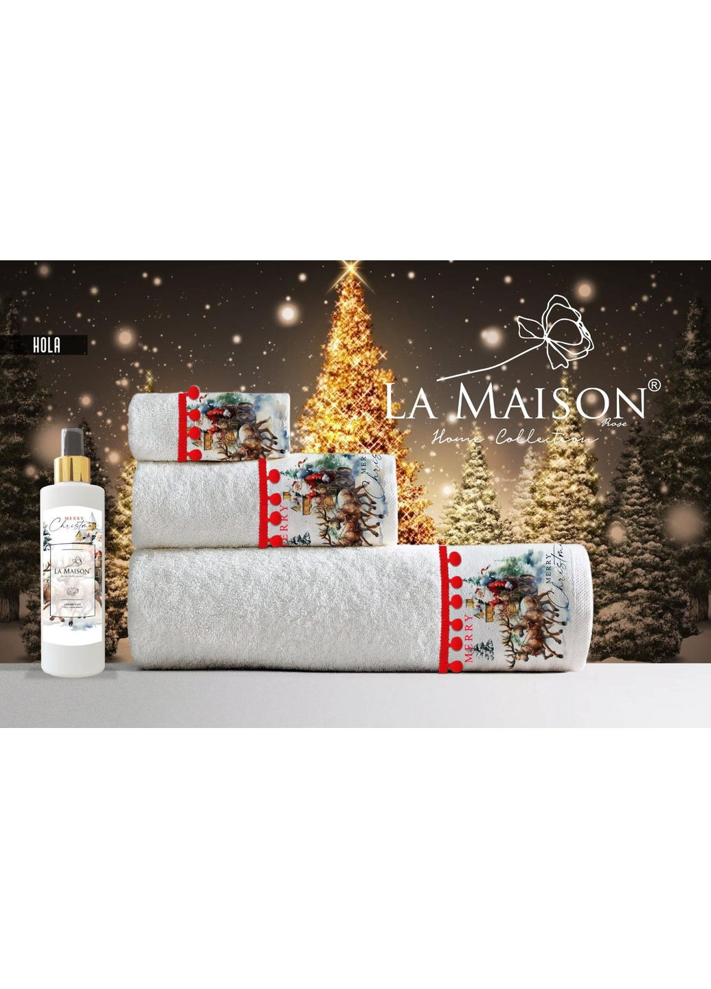 Подарочный набор полотенец La Maison, 3 шт. с ароматом Hola No Brand новогодний белый