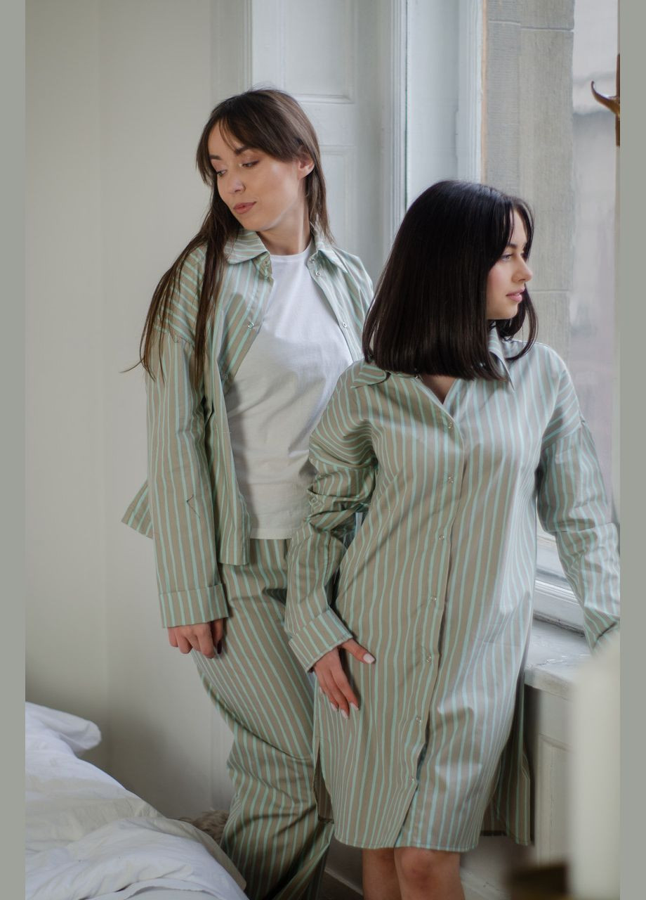 Сорочка подовжена жіноча у смужку бежево -мятна PAPLYK (286422266)