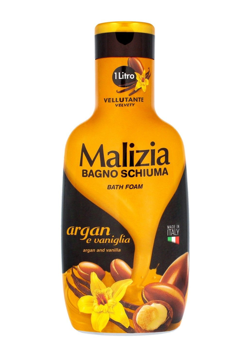 Гель-пена для ванны и душа Масло арганы и ваниль 1000 мл Malizia (280899178)