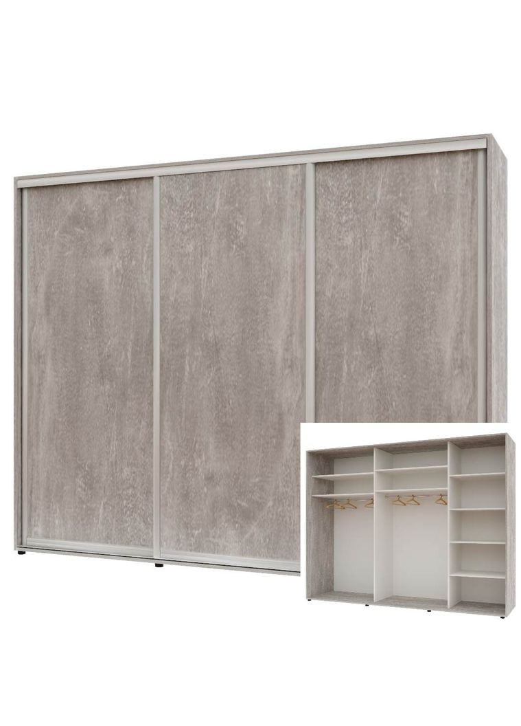 Шафа-купе тридверна 270*60*210 см Бетон 3 двері ДСП Стандарт Комфорт Меблі (360431748)