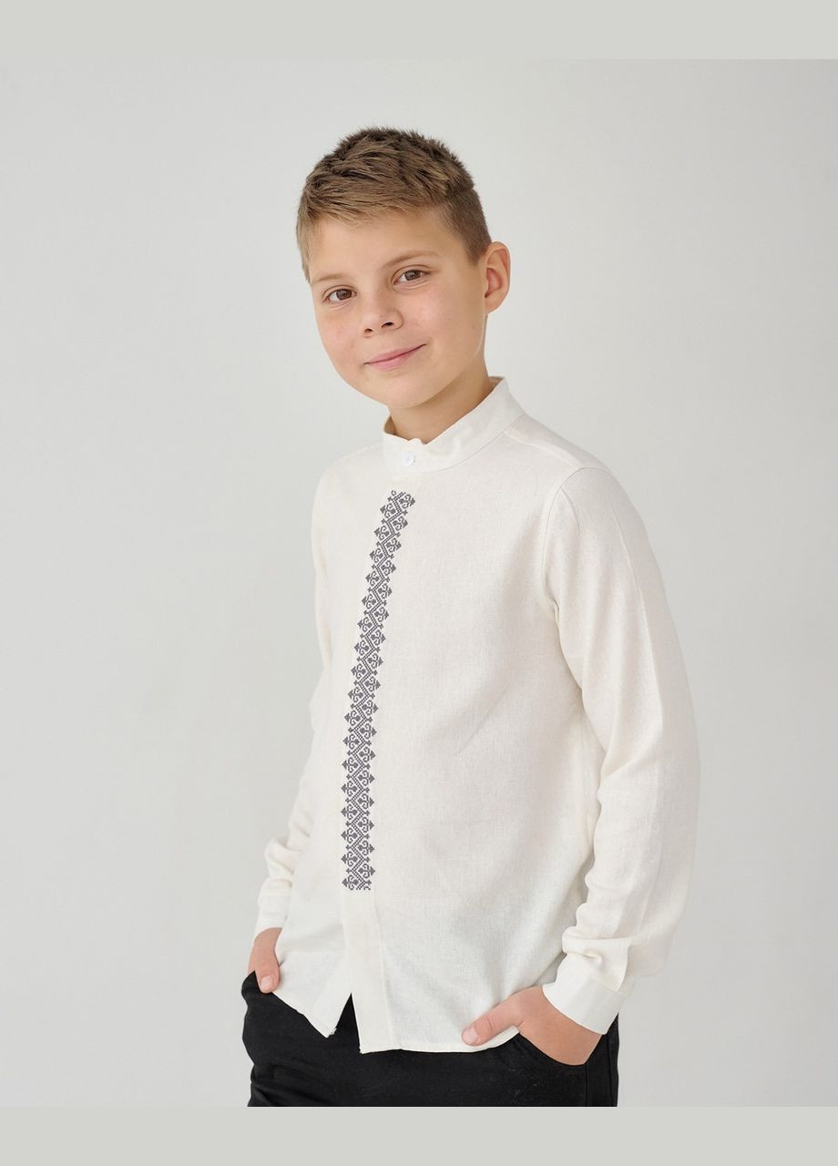 Сорочка вишиванка для хлопчика льон молочна на гудзиках No Brand (341327623)