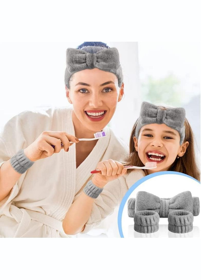 Набор косметическая повязка-бант на голову и напульсники для умывания, серый No Brand (309420146)