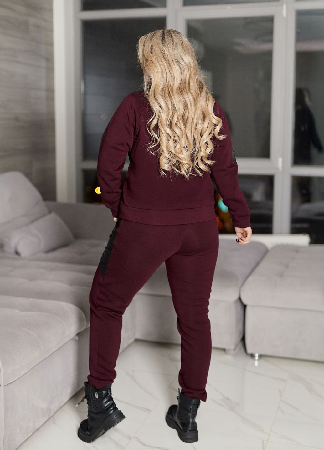 Спортивний костюм жіночий зимовий з тринитки на флісі та екошкіри (бомбер + штани) No Brand (365701193)