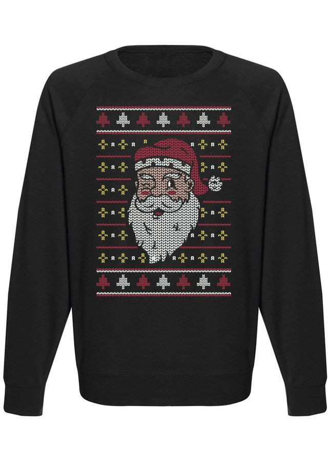 Свитшот новогодний "Christmas Sweater Santa" (чёрный) Fat Cat - крой черный - (283029954)