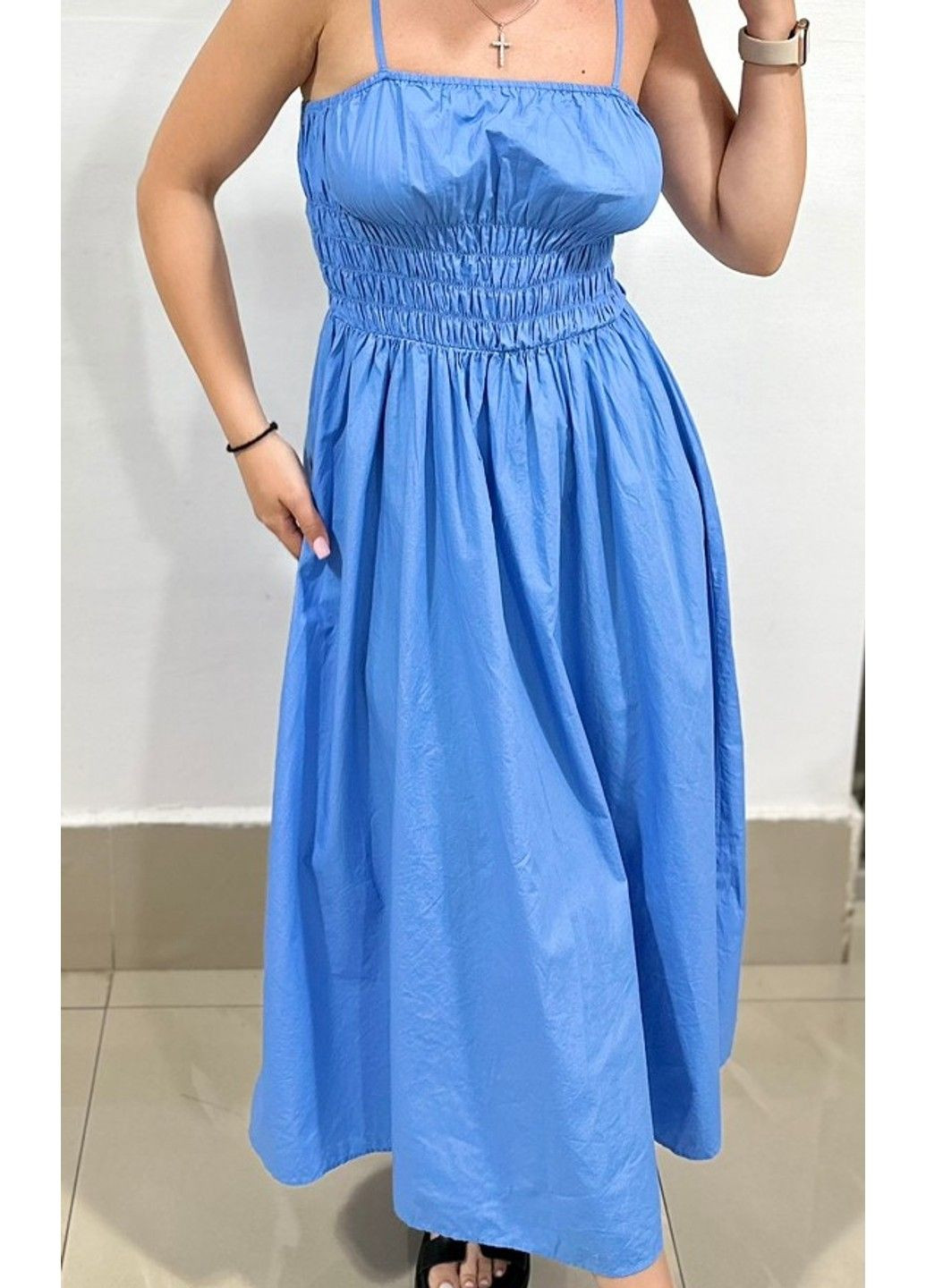 Блакитна повсякденний жіноча сукня на тонких бретелях н&м (57429) xs блакитна H&M