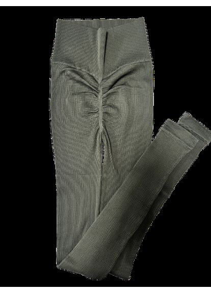 Серые демисезонные леггинсы в рубчик с моделирующим швом сзади leggings rib poppy seed s/m No Brand