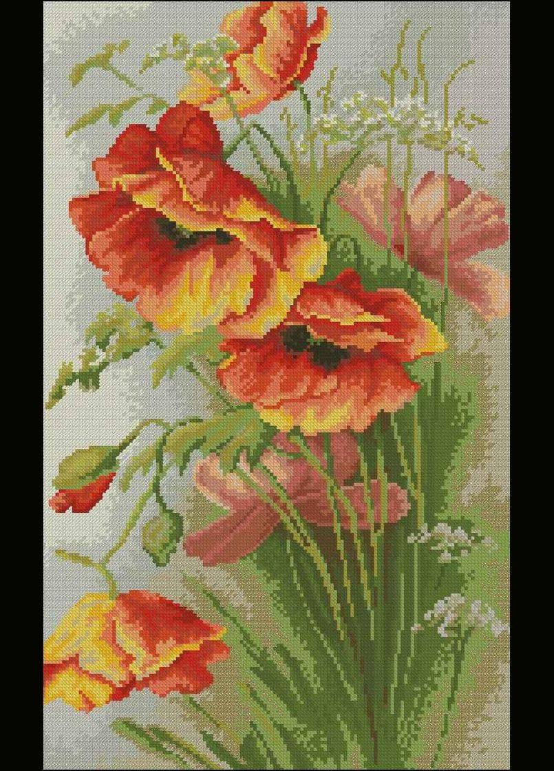 Набір для вишивання хрестиком. Розмір: 22*37 см Червоні маки Лоскуток (315358083)