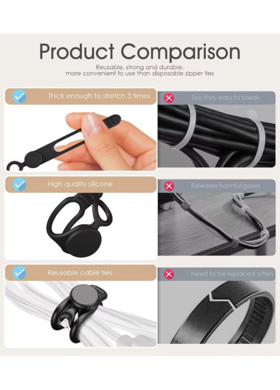 Фиксатор-стяжка для кабеля органайзер держатель 5 шт Черный REO (355889247)