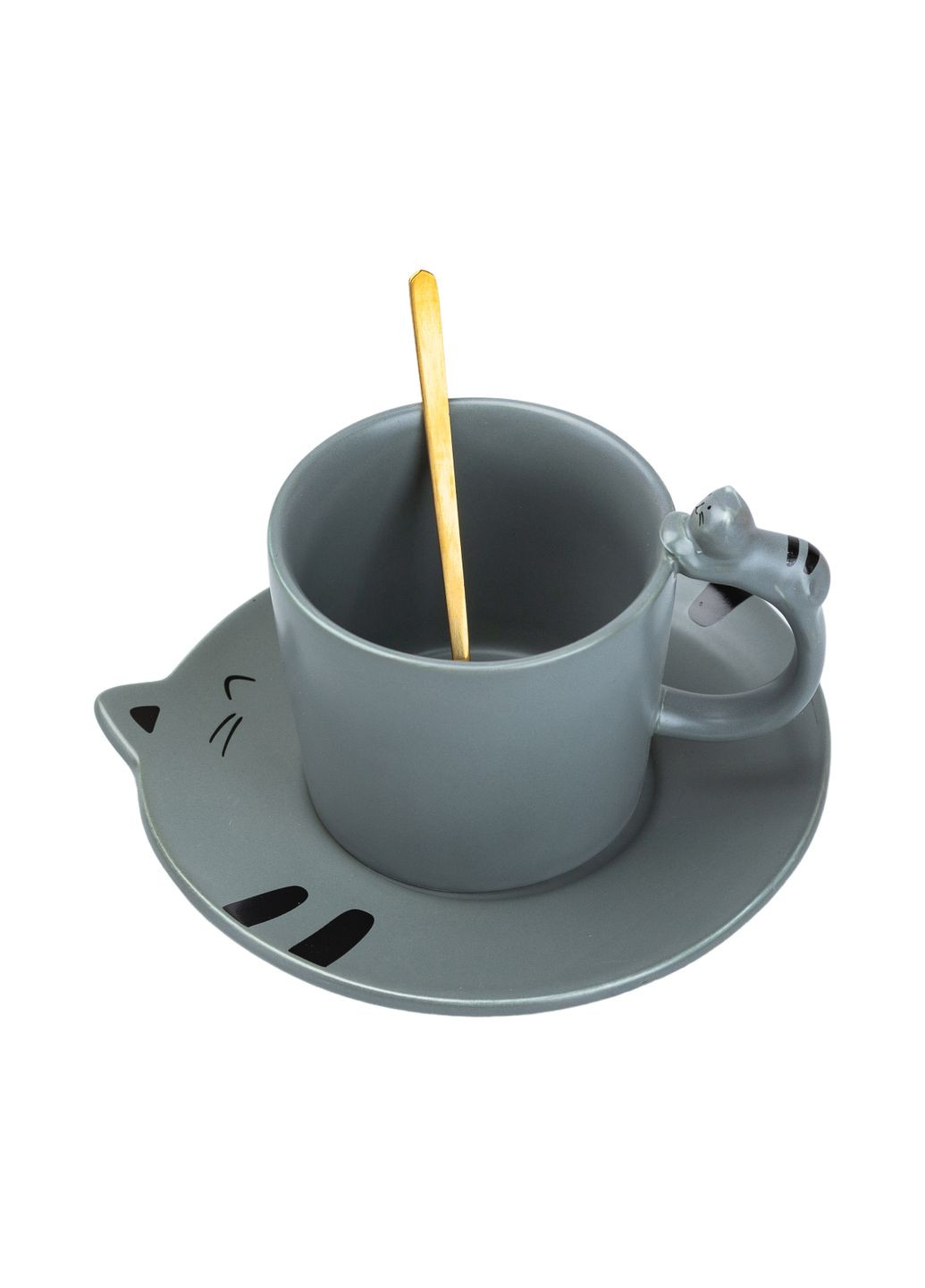 Чашка керамическая Котики 250 мл с блюдцем и ложкой, Happy Life (358649606)