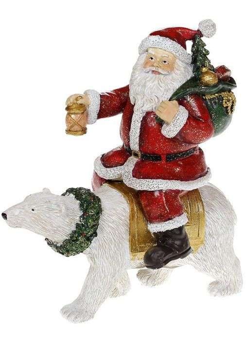 Декоративна статуетка Санта на Ведмеді полістоун 16х8.5х17.5 см новорічний сувенір для дому зимовий декор Bona (368978566)