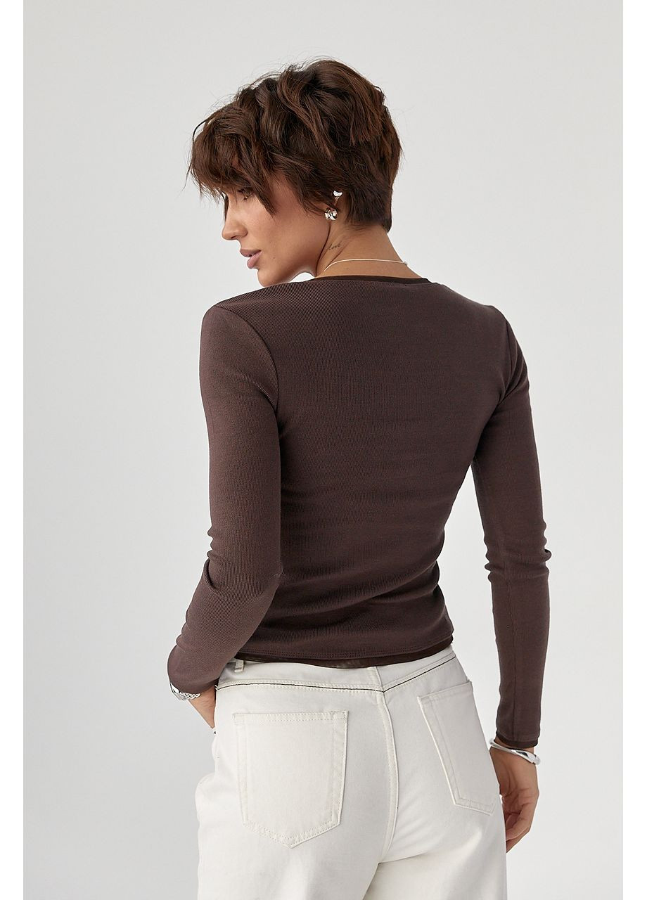 Однотонний лонгслів з сітчастою окантовкою Lurex (369776103)